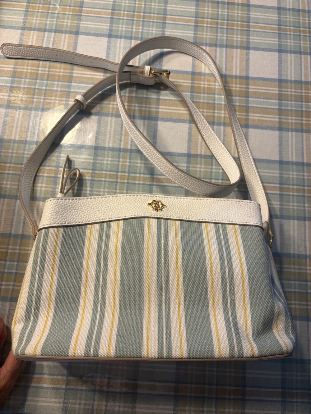 Nanette Lepore White and Light Blue Striped Crossbody Bag